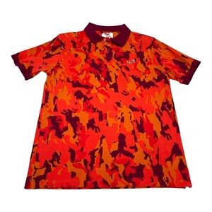 Retro Fox Orange Dark Red Camouflage Short Sleeve Cotton Polo Men’s Size Large